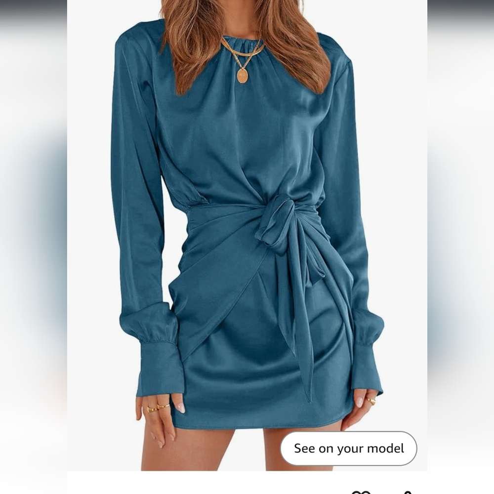 Pretty Garden Satin long sleeve wrap dress NWT